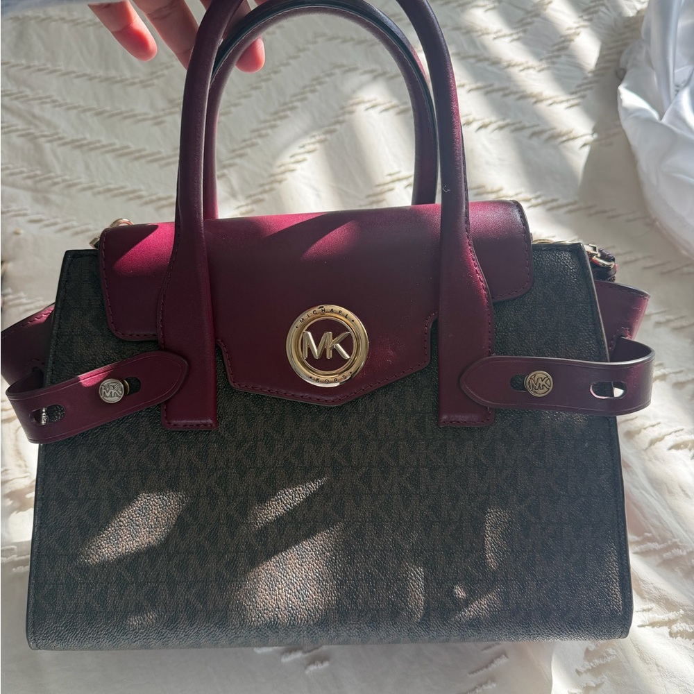 Michael Kors Wine and Dark Brown Satchel
